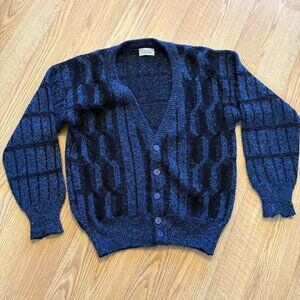 Vintage 80's Men's Cardigan Sweater JJ Cochran Blue Knit Size Large USA 5 button